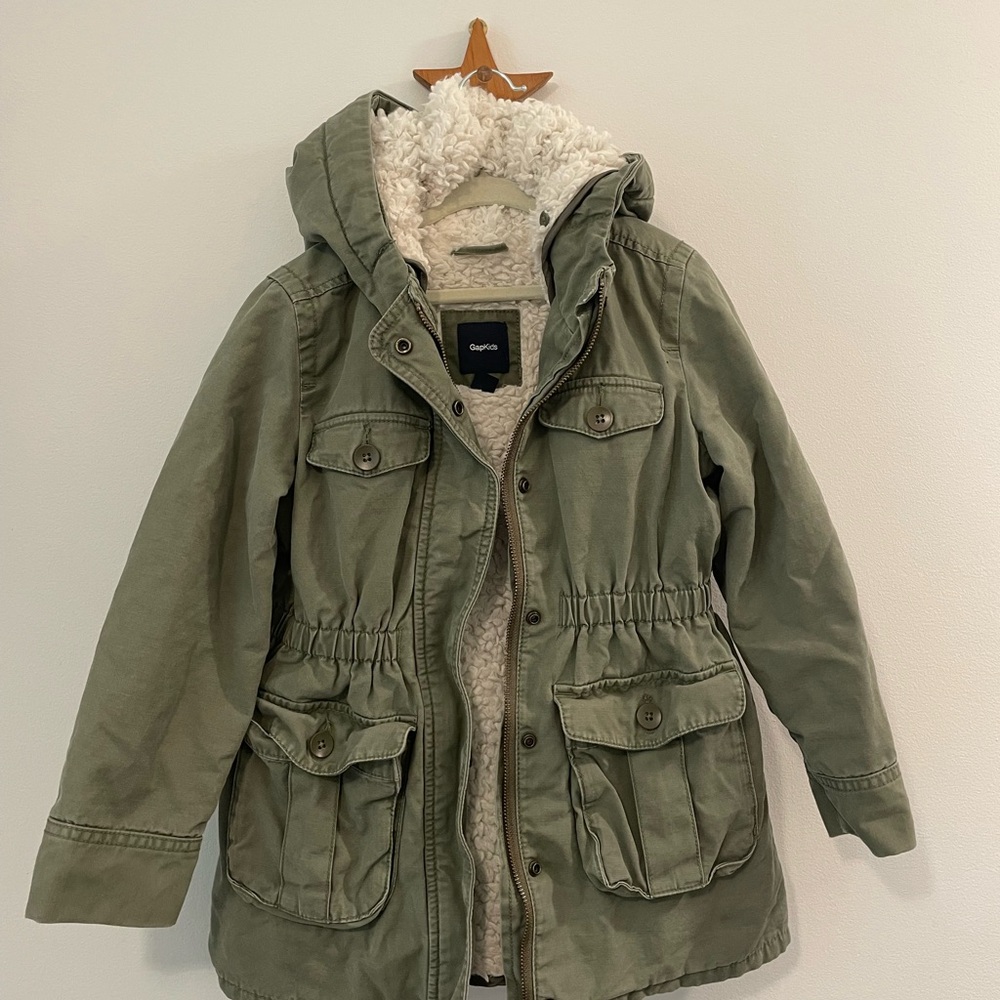 Gap Olive Green Hooded Jacket Sherpa lined | Size XS